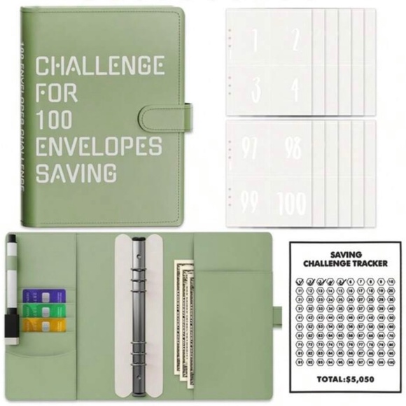 GREEN 100 Money Savings Challenge A5 Money Binder Book Money Budget Book Budget - Picture 1 of 8